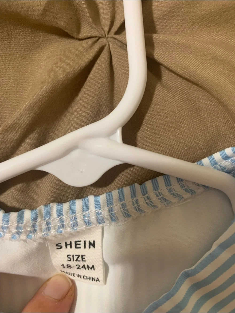 SHEIN White Top with Light Blue Striped Collar and Shorts Set